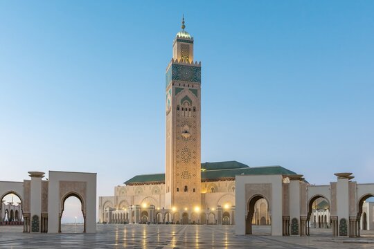 Hassan II Mosque in Casablanca Morocco at dusk