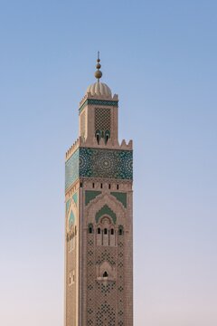 Ornate minaret of Hassan II Mosque Casablanca, Morocco
