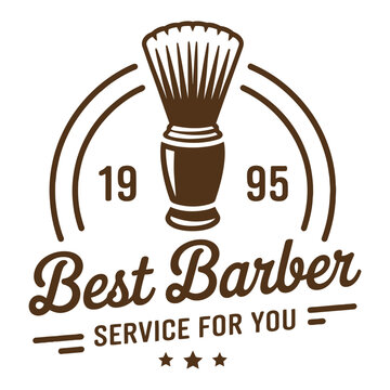 Vintage barber shop badge with shaving brush logo