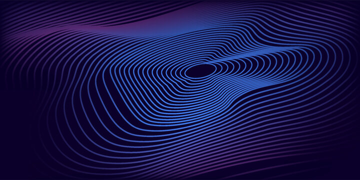 Abstract Blue Concentric Wavy Circles Digital Tech or Science Background. Medical Research or Modern Innovation Online Webinar Presentation Event. Conference or Forum Vector. Sound Wave Ripple Effect.