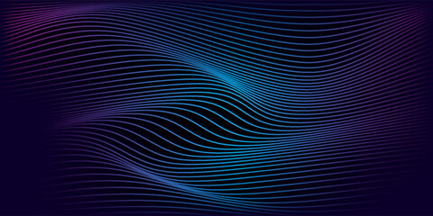 Fototapeta premium Vector wavy lines pattern smooth curve flowing dynamic blue green gradient light isolated on black background for concept of technology, digital, communication, science, music