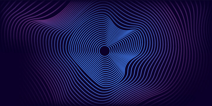 Abstract Blue Concentric Wavy Circles Digital Tech or Science Background. Medical Research or Modern Innovation Online Webinar Presentation Event. Conference or Forum Vector. Sound Wave Ripple Effect.