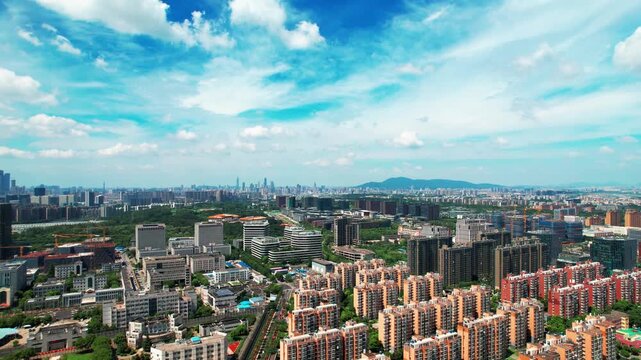 Aerial View of Nanjing China Modern City Skyline Under Blue Sky