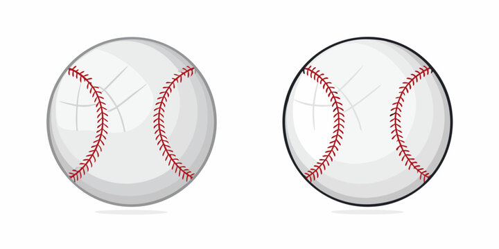 Two baseball illustrations with red stitching white background