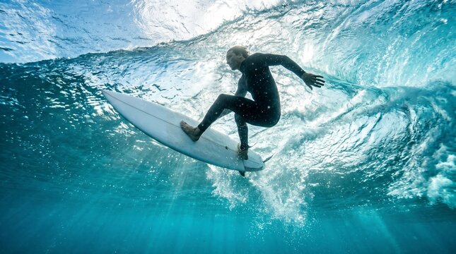 Surfer riding ocean wave
