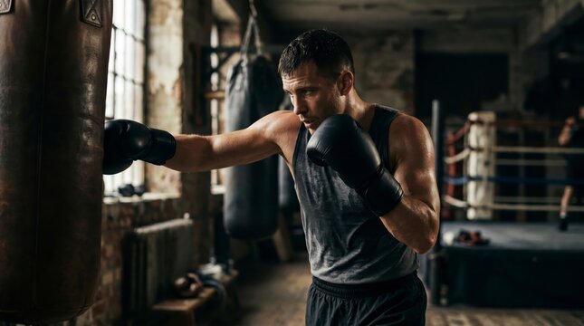 Man training with punching bag
