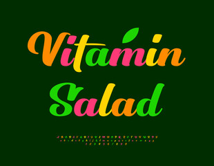 Naklejka premium Vector Wellness logo Vitamin Salad. Beautiful Colorful Font. Stylish Cursive Alphabet Letters and Numbers set.