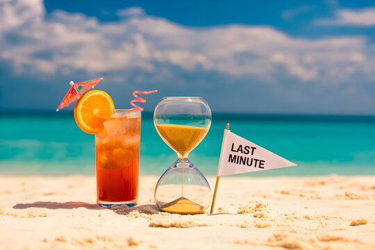 Last minute cocktail on a beach with an hourglass