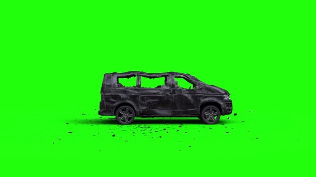 Realistic crash A black van on a green screen background with nobody visible. VFX Animation.