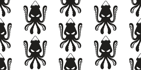 squid seamless pattern octopus fish doodle vector icon cartoon ocean sea doodle tile background gift wrapping paper repeat wallpaper illustration scarf isolated animal design © CNuisin