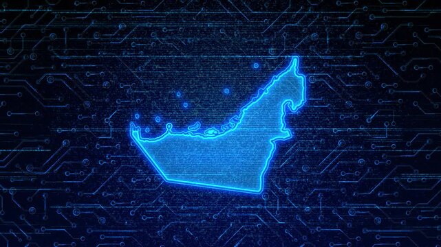 4K Resolution, United Arab Emirates Country Digital Electric Futuristic Technology Map, Suitable for Tech events, Science, Politics, Elections, News and Sports Events