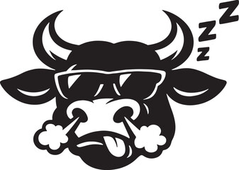 Fototapeta premium Sleeping cartoon bull head snoring with sunglasses vector illustration