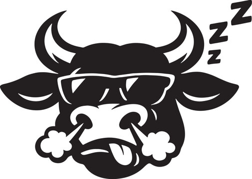 Sleeping cartoon bull head snoring with sunglasses vector illustration
