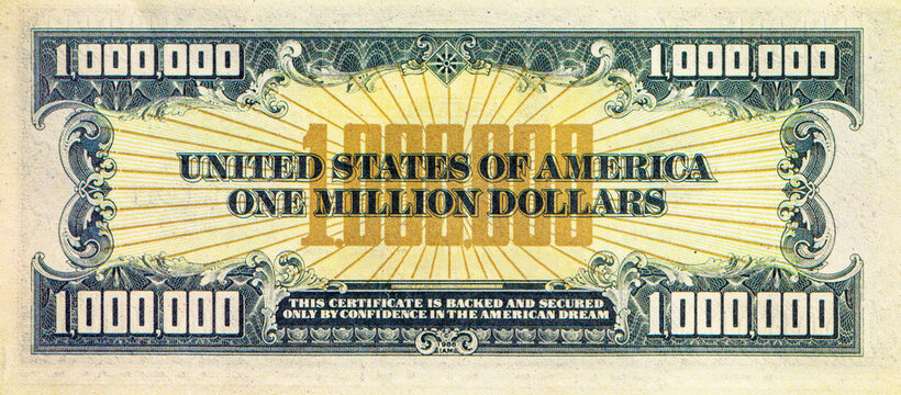 Souvenir banknote 1000000 dollars of the United States of America with the image of the Statue of Liberty. One million dollars. USA money