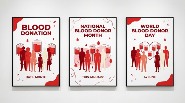 Poster, flyer, or report cover templates for national blood donor month, world blood donor day or any other blood donation program