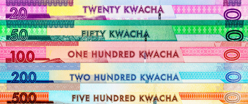 Malawian Kwacha banknotes (MWK) featuring various denominations. Malawi national currency. Money of Africa
