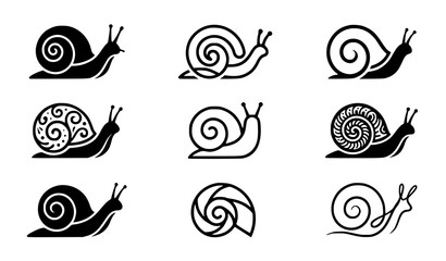 Classic snail icon set black and white swirling shell vector © MdMasud