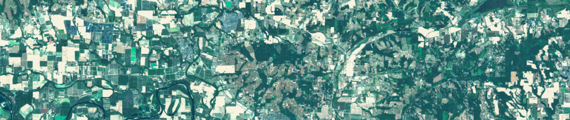 Fototapeta premium Portland Suburban Area in the USA Viewed from Space – Suburban Landscapes, Farmland and Forests in Satellite Imagery