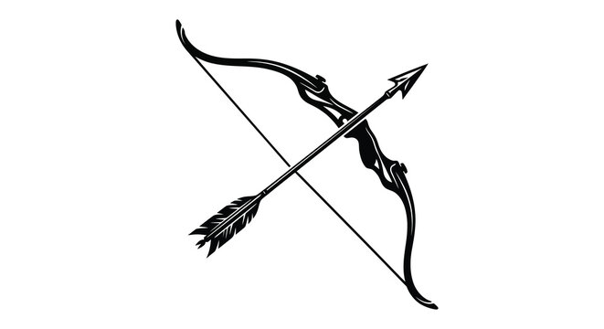 Elegant bow and arrow silhouette vintage hunting weaponry design element