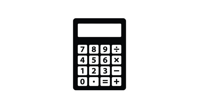 Silhouette of a basic calculator with a white background