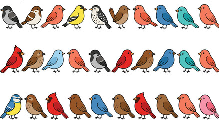 Cute cartoon birds collection with colorful songbirds and woodland bird characters, playful wildlife vector set isolated on white background © Md