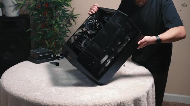 Rotating computer case to back side and organizing internal cables for neat arrangement and proper airflow
