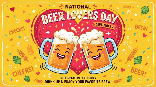 National Beer Lovers Day, Beer Festival, Cheers Vector, Beer Mugs, Celebration Background