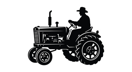 Silhouette of a man driving a tractor isolated on white background © Arfan24
