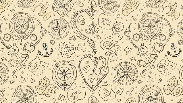Nautical Sketch Pattern with Compasses and Anchors