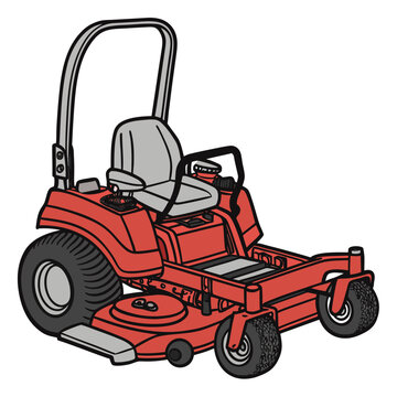 Vector illustration of a red zero turn lawn mower with equipment transport machinery agriculture industry