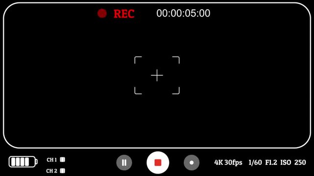 Recording view frame, cinema rec viewing screen and dslr cam viewfinder. Easy to use illustration footage of video recorder camera screen. Illustrated frame of the video camera screen in 4k resolution