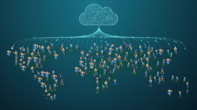 Cloud computing global network connecting people with big data