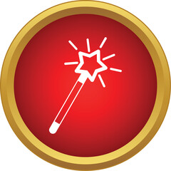 Obraz premium Magic wand icon symbolizing power and fantasy in a red button design