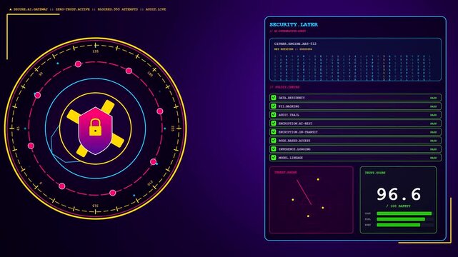 A sophisticated AI Integration Process display visualizes digital security protocols and real time data monitoring metrics through dynamic glowing interface elements set against a dark background