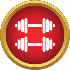 Fototapeta premium Dumbbells graphic in a red circle with a golden border symbolizing gym workouts
