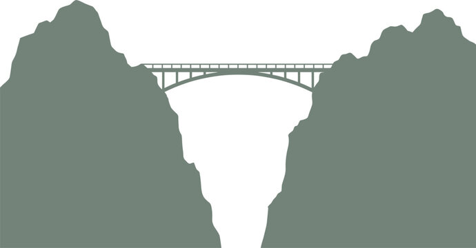 Minimalist bridge silhouette crossing a deep mountain chasm