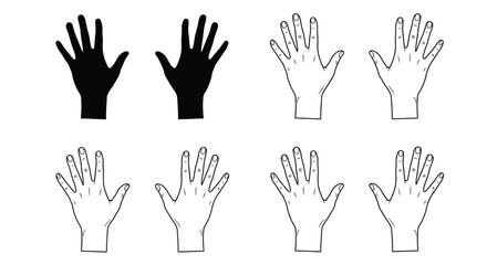 Fototapeta premium Hands in different poses black and white silhouette