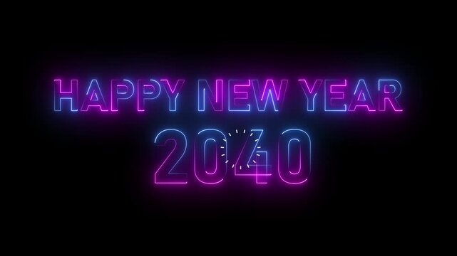 Glowing happy new year 2040 celebration neon typography background