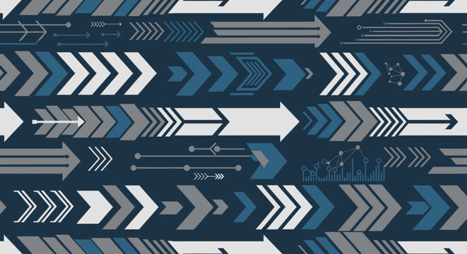 Seamless pattern with various arrow shapes in blue and white tones.