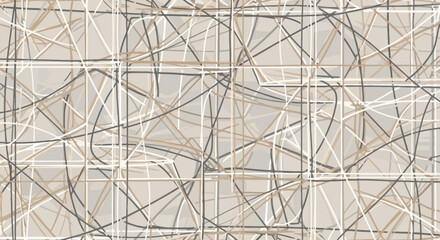 Obraz premium Abstract geometric pattern with intersecting lines and shapes in neutral tones.