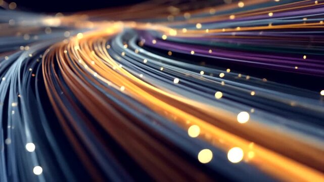 Flowing lines of light with glowing orbs against a dark background