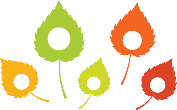 Autumn leaves vector frame set with circle placeholders for logos text labels badges and seasonal design templates