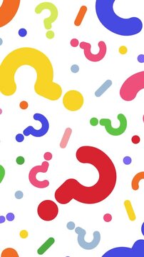 Vertical video with question mark seamless pattern, colorful abstract loop background. Customer service, conversation, communication, faq help concept