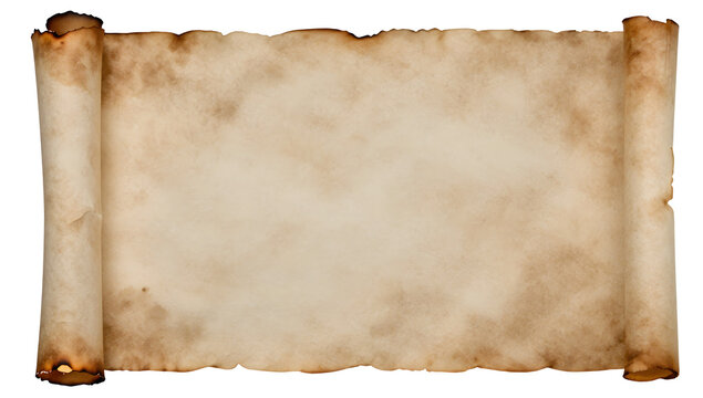 Ancient Parchment Scroll: A vintage, aged parchment scroll unfurls, its edges burnt and stained, hinting at a history untold and a message lost to time.