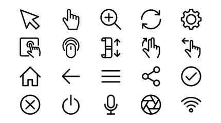 Fototapeta premium UI Navigation and Touch Gesture Line Icons Set