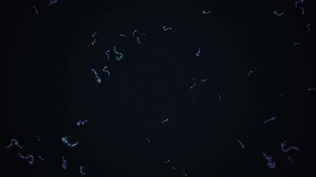 Abstract digital background with floating neon arrow pointers motion