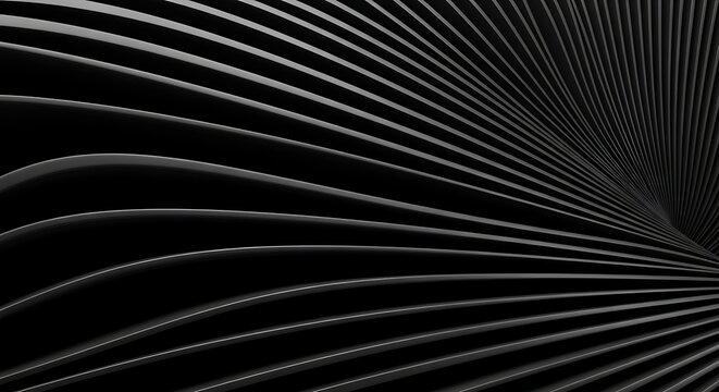 Abstract black 3D background with smooth curved lines and elegant dark wave patterns