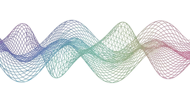 Abstract colorful wave form representing sound or digital signal visualization.