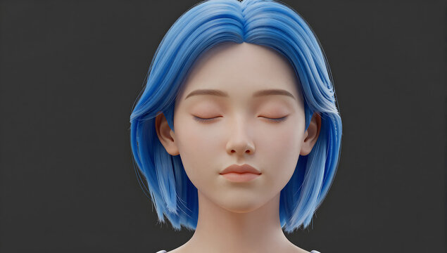 Serene Portrait of a Woman with Blue Hair
