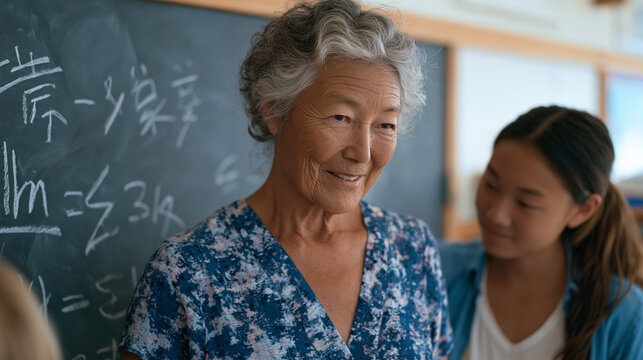 Long-term school volunteer program veteran, a retired teacher who has mentored students for eighteen years, co-teaches a summer literacy session with a current educator, their partnership visible in